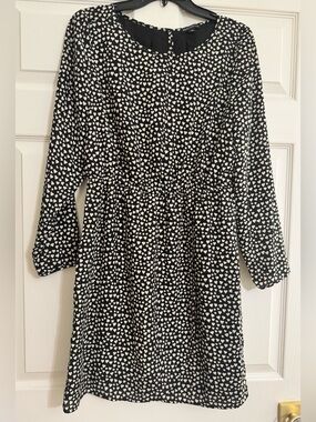 J.Crew Mercantile Black White Heart Print Dress Size 8